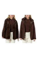 IMAN Global Chic Women's Reversible Faux Fur/Quilted Jacket Espresso