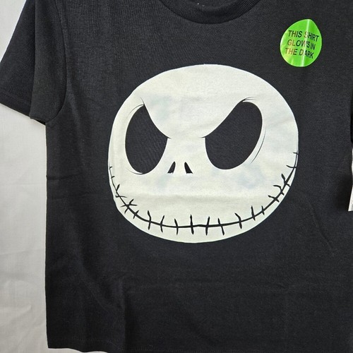 Nightmare Before Christmas Boys Black Jack Skellington Glow in Dark Tee M/8 New - Picture 3 of 5