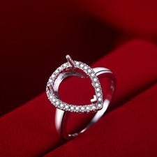 Pear 14x9mm Natural Diamond Semi Mount Sterling Silver Handcrafted Jewelry Ring