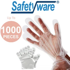 Safetyware PEG07 HDPE Plastic Disposable Gloves Clear Bulk Medical Food Cleaning
