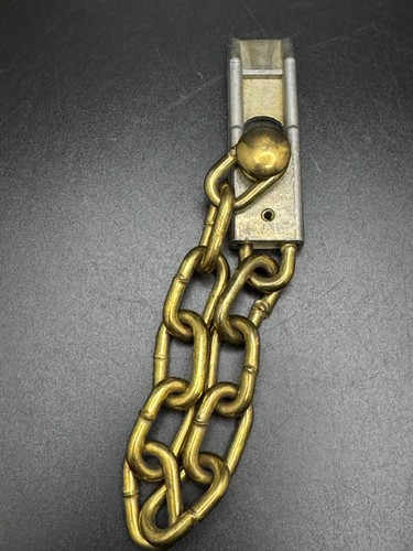 Sweet Old Vintage Brass & Brass Plate Door Chain Lock Security Latch Hardware - Picture 5 of 7