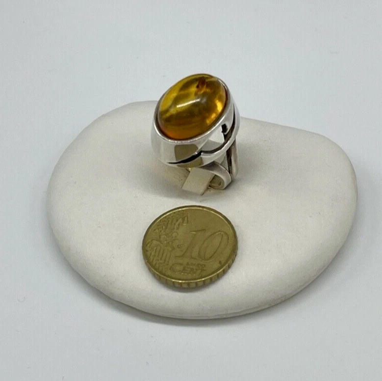 Anello Donna Ambra naturale arancione Ovale Argento925 rodiato Elegante Vintage - Immagine 4 di 4
