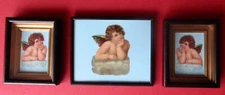 Antique Victorian Trio of Victorian Embossed Die Cut  Angels Framed Under Glass