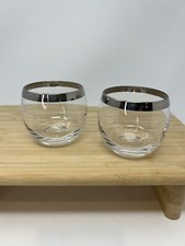 Set of 2 Dorothy Thorpe Thin Silver Band Roly Poly Glasses Cups Vintage MCM