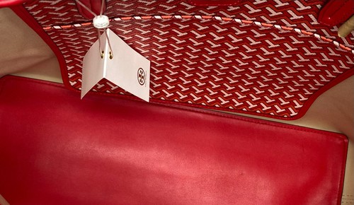 Tory Burch Tile T Link Tote Color Red Tzag Allover OS - Picture 3 of 5