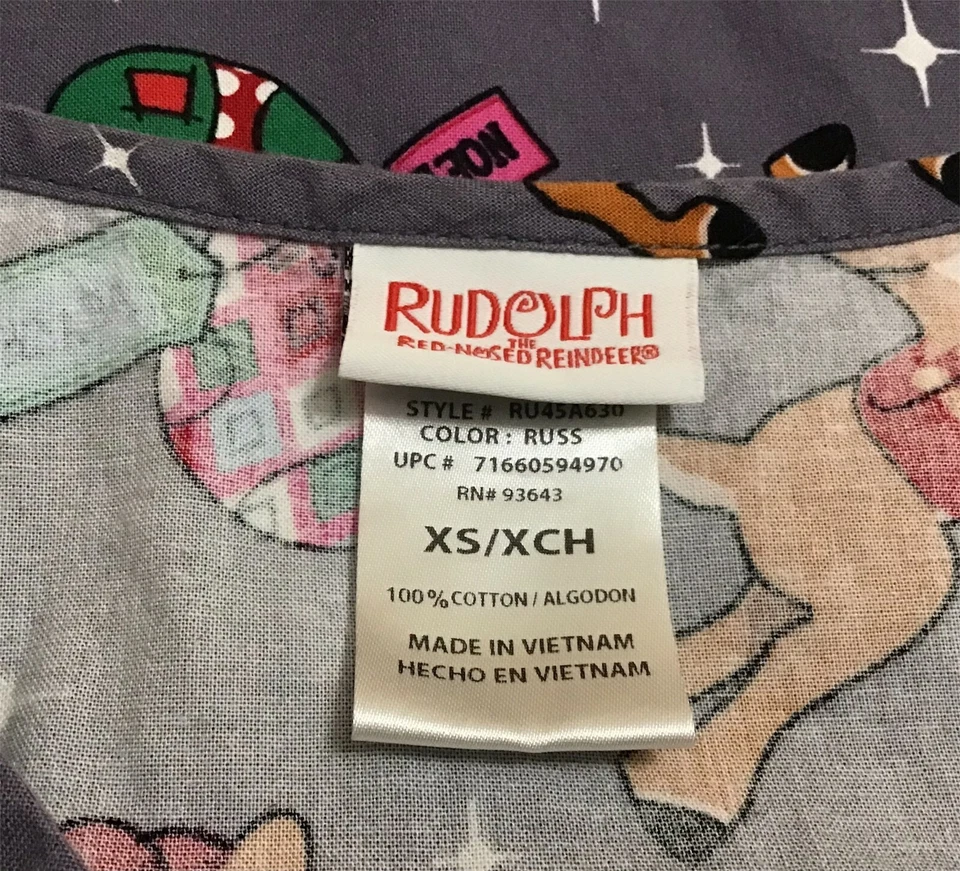 Rudolph the Red Nose Reindeer Womens Sz XS Scrub Top Christmas Medical - Image 4 of 4