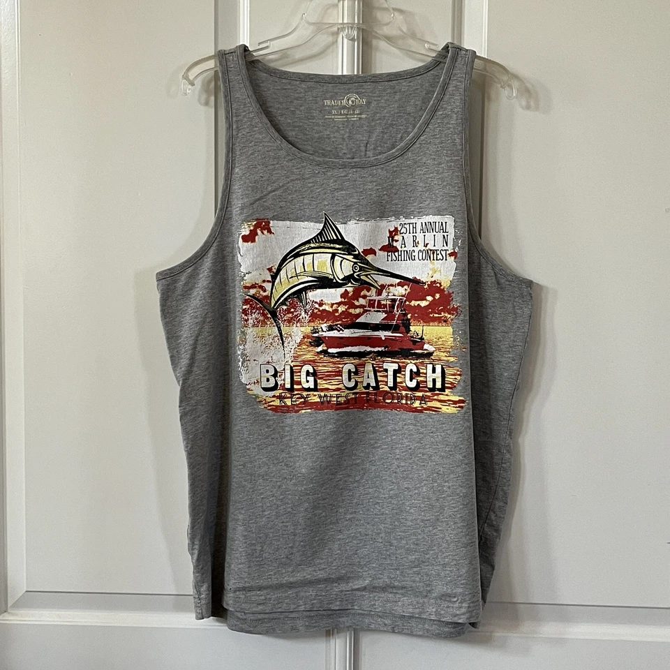 25th Marlin Fishing Contest Key West FL Muscle Tank Top Adult XL Gray Mens Foto 2 de 4