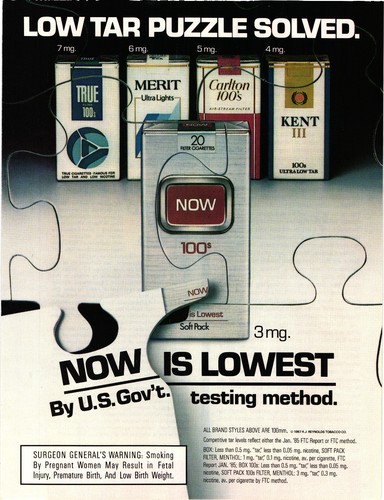 Now Cigarettes Print Advert Low Tar Puzzle Solved - Now is Lowest