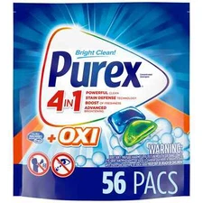 Purex 4-in-1 + OXI Laundry Detergent Pacs, Fresh Morning Burst, 56 Count
