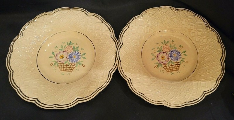Set of 2 Vintage Wedgwood Flower Basket Pattern Plates / Consume Bowls - England