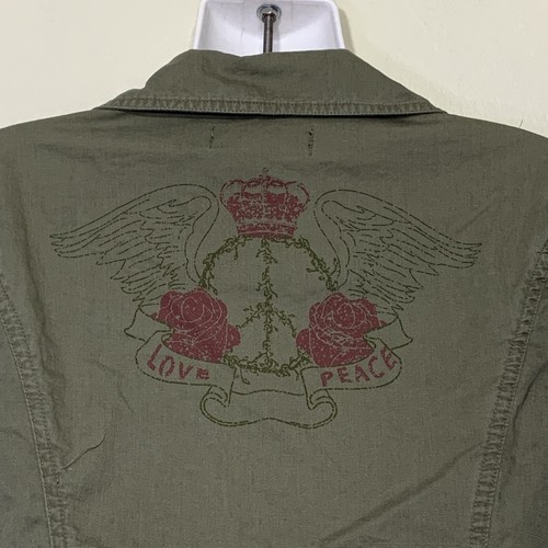 Military Blazer Jacket Size Medium Junior Studded Graphic Love Print Grunge - Picture 14 of 18