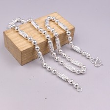 Real 999 Fine Silver Necklace 6mm Tube and Bead Link Chain Necklace 21.6inch