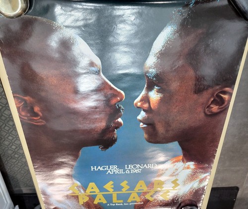 Vintage 1987 Marvin Hagler vs Sugar Ray Leonard Boxing Poster Caesars Palace - Picture 3 of 9