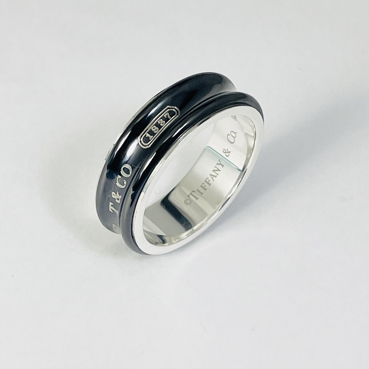 Size 10.5 Tiffany & Co 1837 Black Titanium and Silver Ring Size 10.5 Tiffany & Co 1837 Black Titanium and Silver Ring
