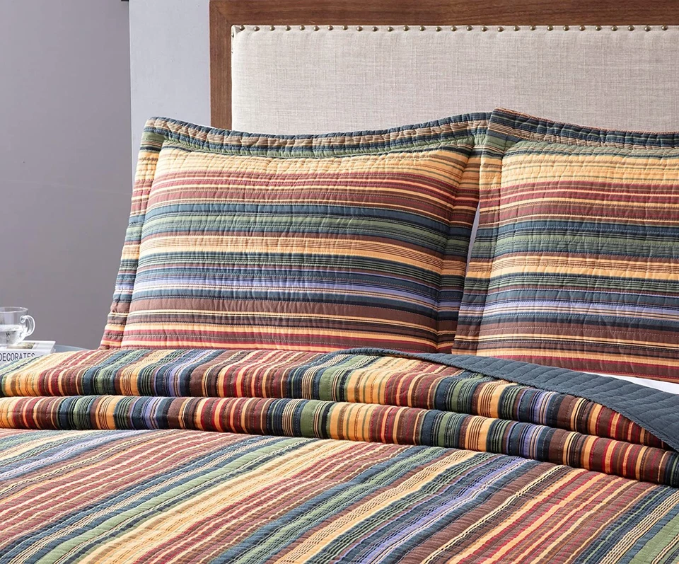 Avery Pre-Washed 100% Cotton Quilt Set Multi-Color Striped Daybed Coverlet Set - Image 3 of 4