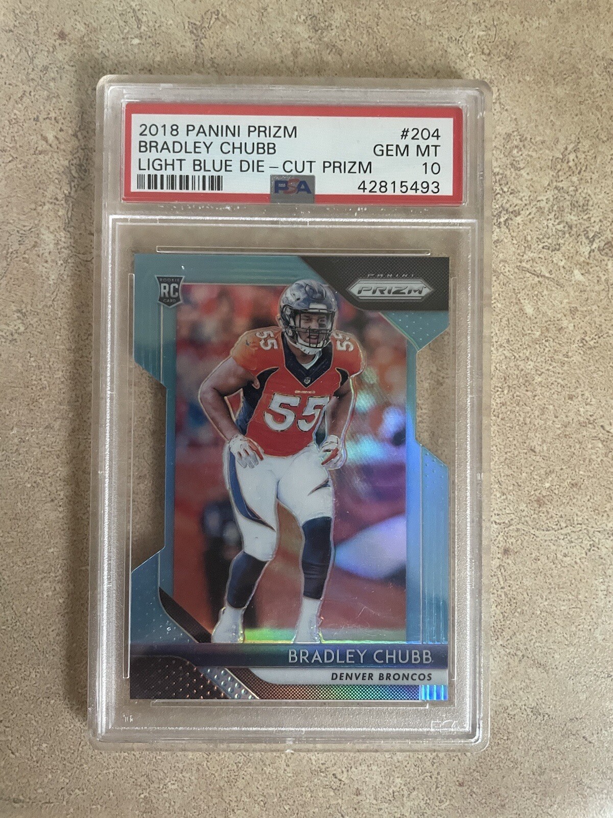 2018 Bradley Chubb Light Blue Die-cut Prizm /199