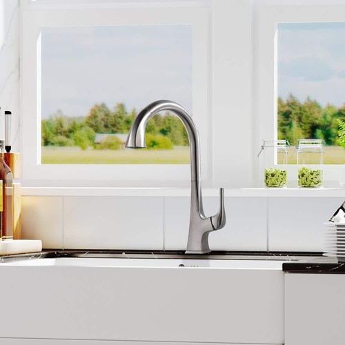 Ultra Faucet Pull-Down Sprayer Kitchen Faucet 16.3" Single-Handle Brushed Nickel - Picture 2 of 5