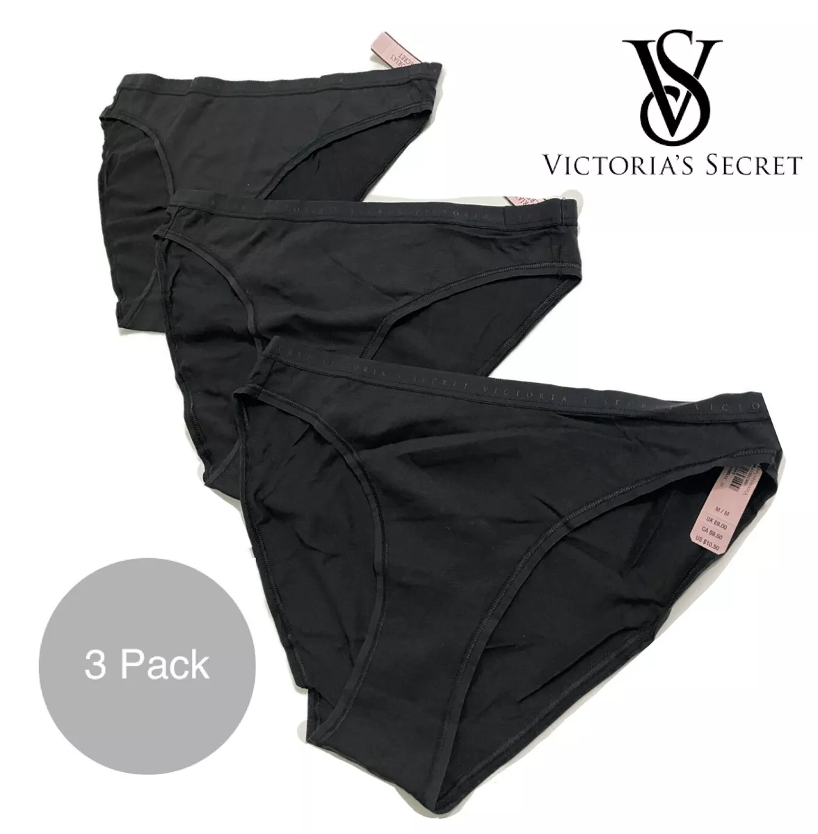 Victoria's Secret Women's Black Cotton Bikini Panties 3 Pack Brand