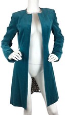 Edward An Victorian Velvet Coat Open Front Semi Fitted Lined Pockets Turquoise 6