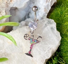 Martini Dangle Multicolor CZ Gem Belly Ring Navel Piercing Pierced Naval Jewelry