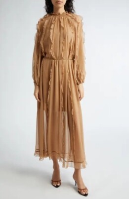 NEW ZIMMERMANN Tranquility belted ruffled silk-chiffon midi dress size 0/  US 4 | eBay