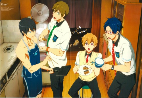 poster promo Free Iwatobi Swim Club Inazuma Eleven Go anime Haruka Makoto Nagisa