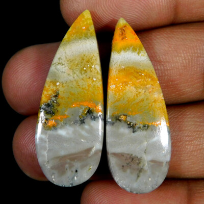 Natural Marvelous BumbleBee Jasper Pair Pear Cabochon 34.85Cts. Loose Gemstone
