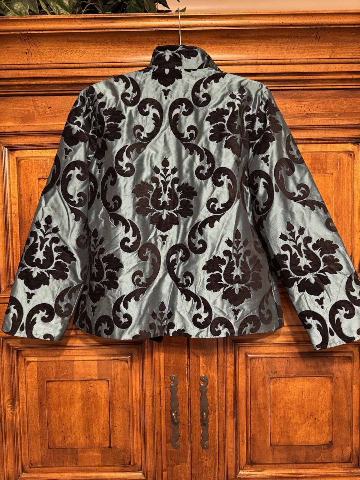 Blazer pony dipinto donna M blu ricamato vintage giacca aperto davanti made USA EUC