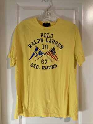 Polo Ralph Lauren Sailing Sail Racing Flags T Shirt Boys XL (18-20) Men M Yellow