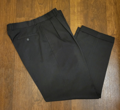 Vintage Veloce Dress Pants Men 36 30 Dark Gray Slacks Cuffed Trousers Pleated