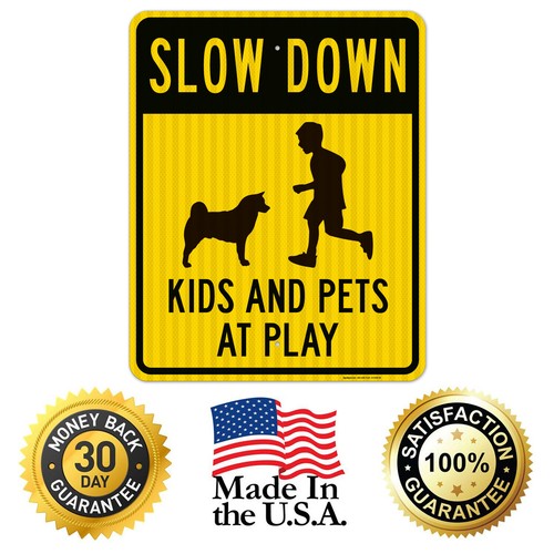 Slow Down Kinder und Haustiere spielen Schild, Verkehrsschild, - Bild 47 von 70