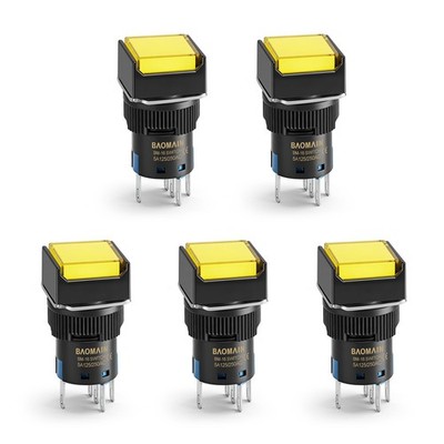 5 PCS 16mm 12V DC Latching Push Button Switch Yellow LED Square Cap