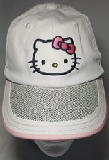 HELLO KITTY KIDS BASEBALL CAP HAT ADJUSTABLE STRAP WHITE PINK SILVER
