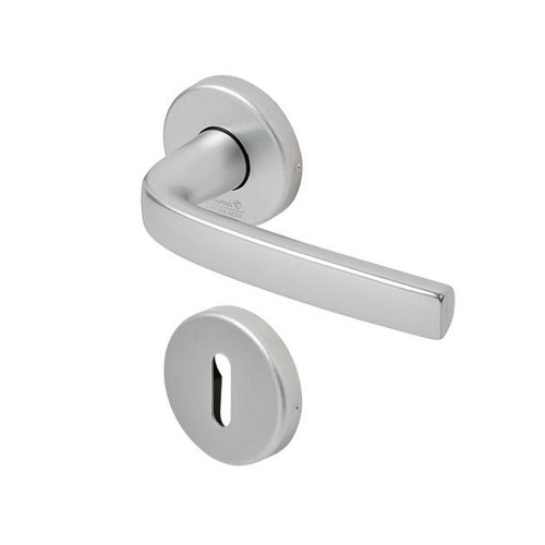 Poignées sur rosaces rondes clé L Logio Vachette en aluminium argent pour porte d'entrée