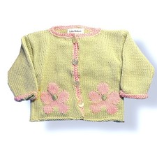 Luba Robert Baby Girls 12M Knit Cardigan Green Pink Flowers Buttons Made in USA