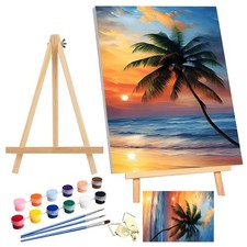 Sunset Beach Paint by Number for Adults Framed Canvas, DIY Arts and beach