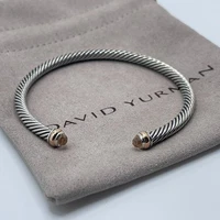 David Yurman 4mm Cable 925 Sterling Silver Morganite and 18K Rose Gold Bracelet