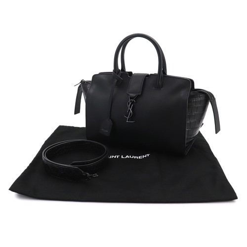 Saint Laurent Baby Downtown Cabas 2Way Hand Shoulder Bag Leather YSL Logo