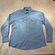 Wrangler Blue White Striped Western Pearl Snap Shirt Mens XL Vintage Cotton