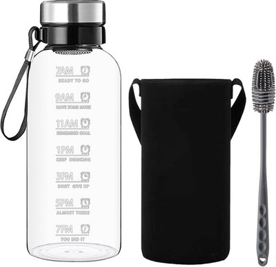 Glas Trinkflasche 1,5 Liter - 1500 ml groß Borosilikat Weithalsglas Drinki