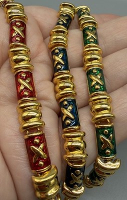 Vintage Joan Rivers Bracelets 3 Red Green Blue Enamel Gold Plated Lot 7.5 