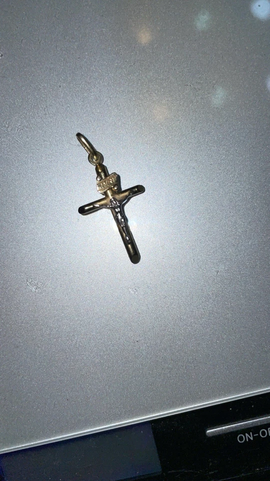 Colgante religioso cruz cristiana blanca crucifijo Jesús oro amarillo 14k INRI Foto 2 de 2