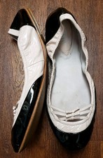 BLOCH Size 41/10 Pink Black Two Tone Patent Leather Ballet Flats Bows Balletcore