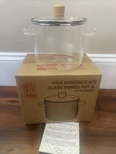 LeRaze High Borosilicate 2L Glass Ribbed Simmer Pot with Lid - New