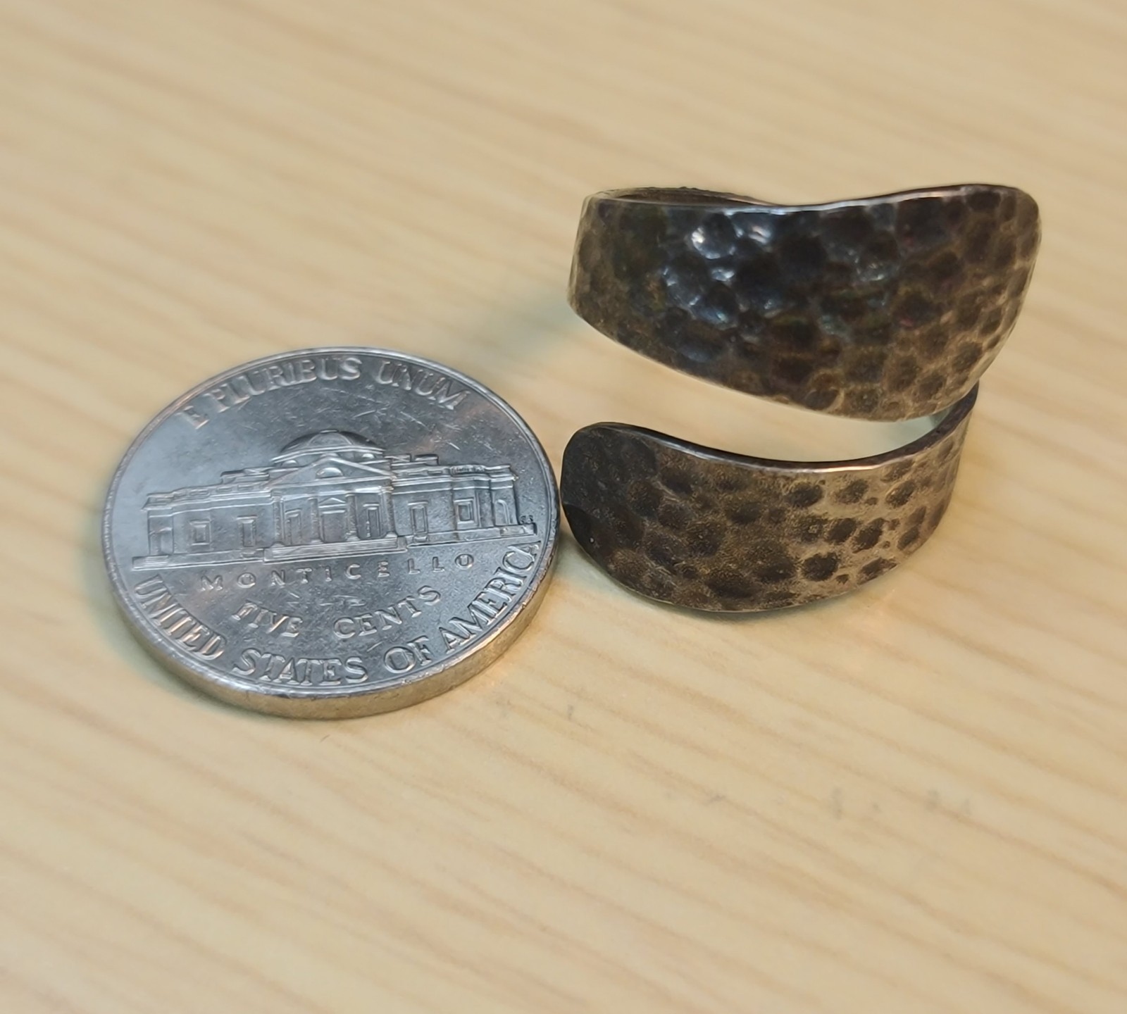 Sterling 925 Solid Silver Hammered Bypass Ring Ad… - image 12