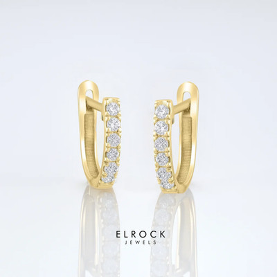 14K massive Gelbgold Lab Created Diamant Huggies Creolen
