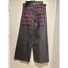 RARE VTG 90s JNCO Skater Jeans Sz:M Gray Ultra Wide Leg Plaid Grunge Streetwear