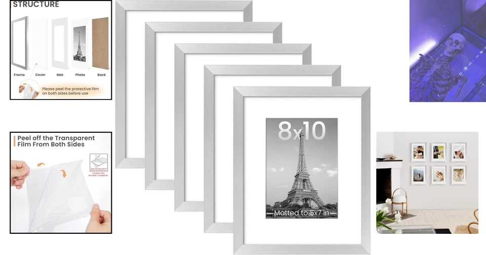 Classic Silver Photo Frame Set of 5 - Perfect for 8x10 & 5x7 Photos, Gift Ready! - Image 2 of 4