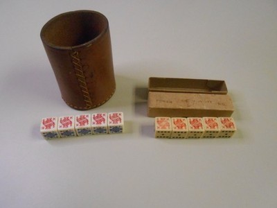 Vintage Two Sets of Poker Dice with Heavy Stitched Leather Cup Shaker