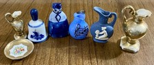 Vintage 7 Piece Set Of Porcelain  Glass Miniatures; Tea Set, Pitcher, Figurine